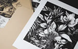 Impression artistique noir et blanc de plantes exotiques sur papier photo épais