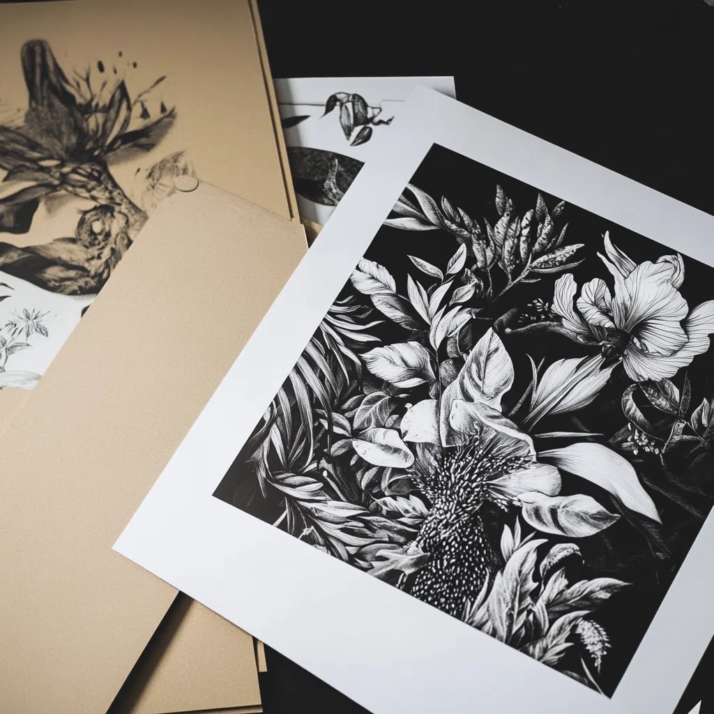 Impression artistique noir et blanc de plantes exotiques sur papier photo épais
